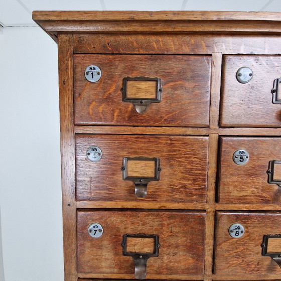 Image 1 of Dutch Industrial Oak Filling Apothecary or Archive Cabinet, Early 20th Century