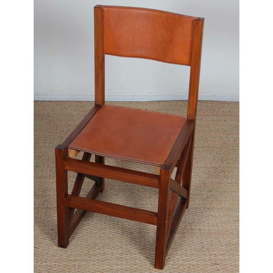 Image 1 of Chaise vintage en bois massif et cuir, 1980