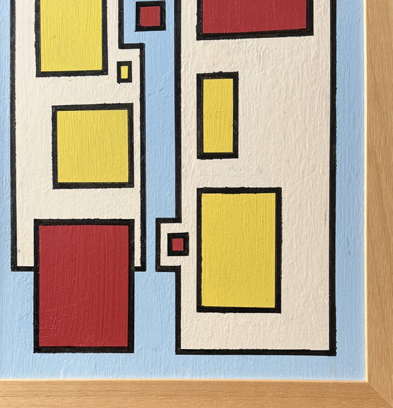 Image 1 of Shozo Hirai - Magnifique peinture constructiviste - suiveur de Piet Mondrian 