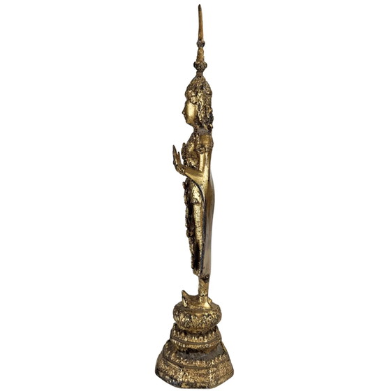 Statua di Buddha Thai Dorata – Buddha Reale Rattanakosin con Abhaya Mudra – Circa – Sculture, Bronze, Brass (photo 7 of 10)