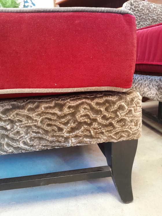 Donghia Sessel & Ottoman, Samt, Stoff, Rot, Classicisme (Foto 3 von 7)