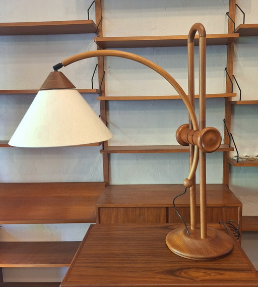 Domus Large Multi-Adjustable Teak Table Lamp, Denmark 1970
