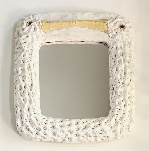 Contemporary French ceramic mirror – Stork by Renzo Maar