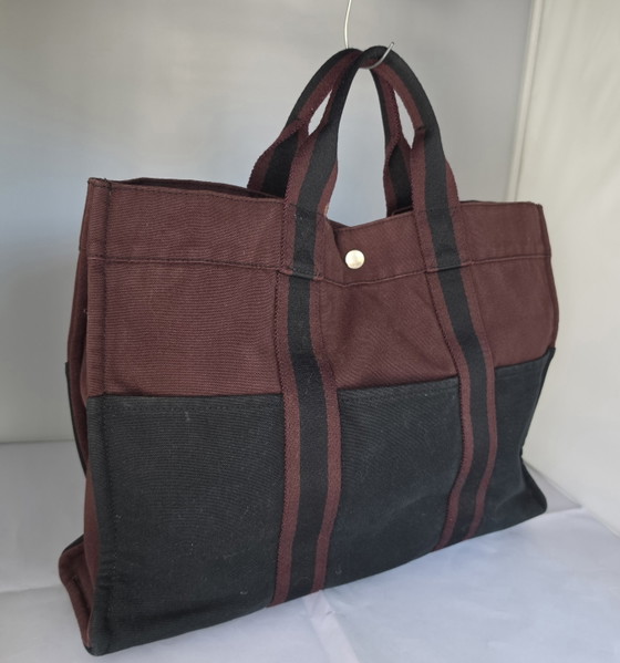 Hermès Fourre Tout MM Vintage Canvas – Bordeaux/Black – Tote bags, Denim (photo 3 of 12)