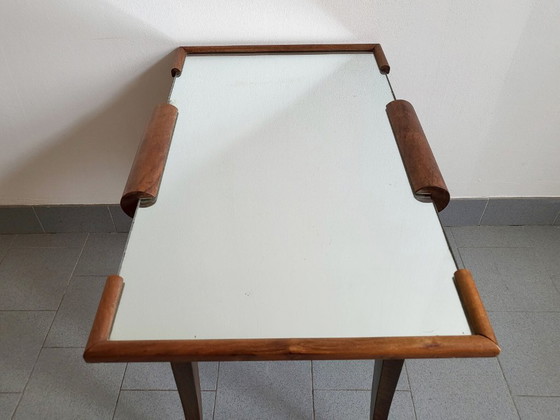 Image 1 of Vintage Art Deco Coffee Table/Side Table in Walnut, Oak & Glass with Mirror, 193040