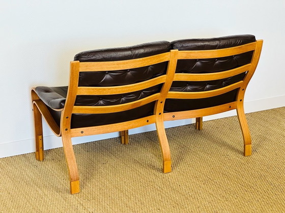Image 1 of Scandinavian teak and leather bench, 1960