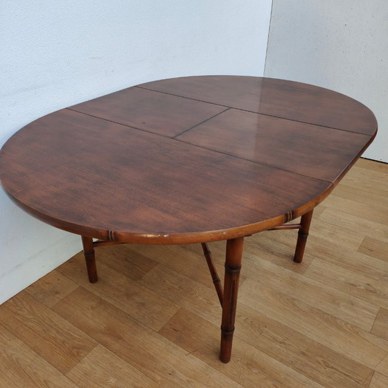 Image 1 of Vintage round faux bamboo dining table extendable dining table