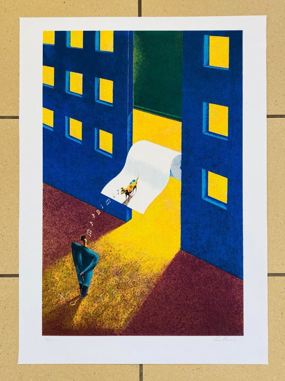 Image 1 of Vintage kleurrijk Kunstwerk Hond - Ton Paay