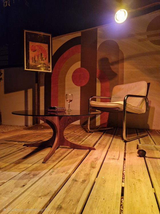 Image 1 of Vintage coffee table from the 1960s/70s after Hugues Poignant, smoked glass & teak