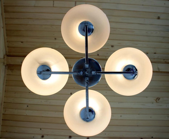 Image 1 of Lámpara de araña Art Déco cromada de ESC Zukov, Checoslovaquia, década de 1930