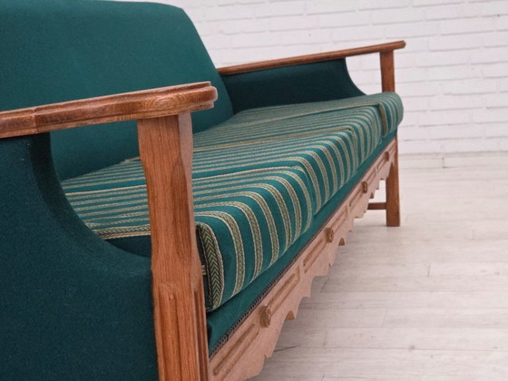 Image 1 of 1970s, Danish 4-seater sofa, furniture wool, solid oak wood.