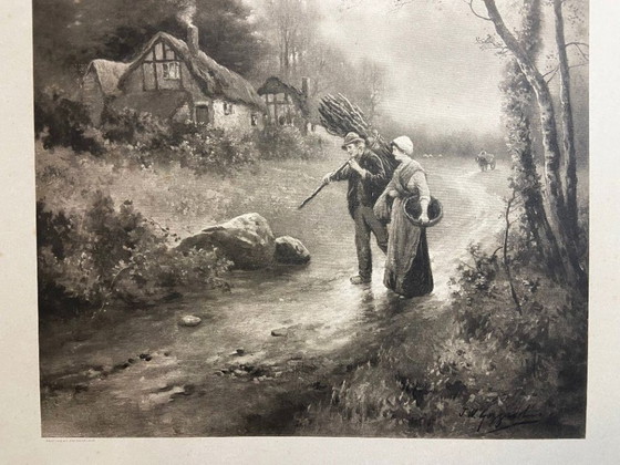 Image 1 of Lithograph by James Walter Gozzard, London, 1910. Framed on blackened wood.