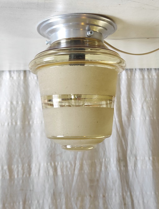 Lampadario vintage in vetro fumé/satinato - metà del XX secolo