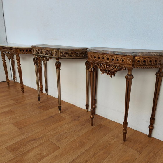 Image 1 of Vintage wall console, side table, console table with marble top. Italian