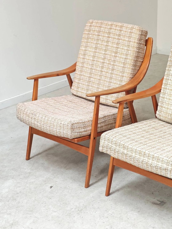 Paar Boomerang-Stil Sessel aus ecru-beigem Stoff, 1960er Jahre. – Wood, Scandinavian (photo 11 of 20)