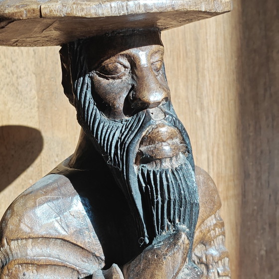 Image 1 of Large Hand-Carved Wooden Chinese Scholar Sculpture | 54 cm | Solid Wood