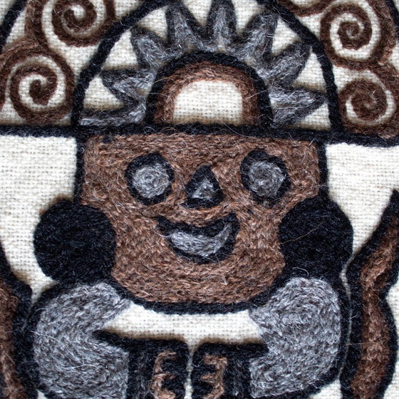 Image 1 of Vintage handgemaakt Latijns-Amerikaans wandtapijt: Maya Azteekse volkskunst, wollen geborduurd wandkleed
