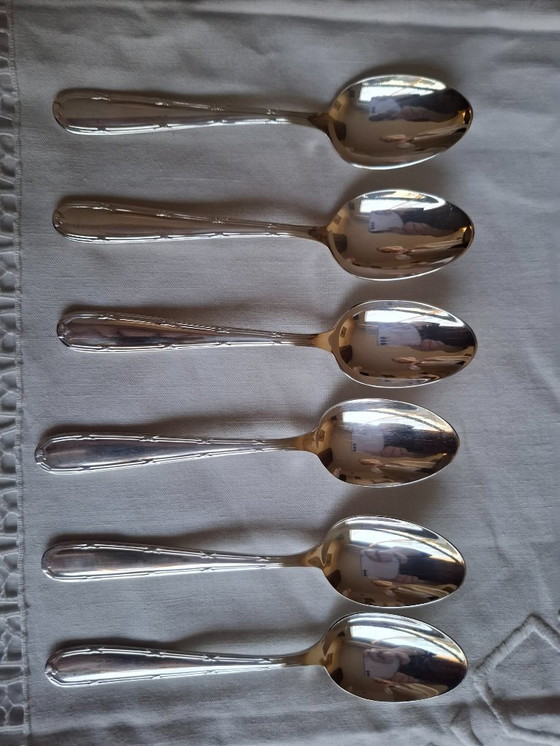 Image 1 of 6 petites cuillères argentées Christofle Alfénide filets croisés 