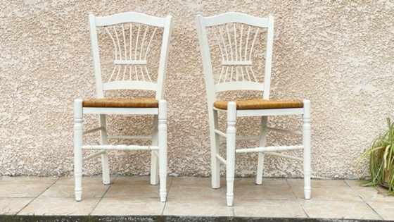 Image 1 of Paire de CHAISES Paillées BLANCHES Vintage 