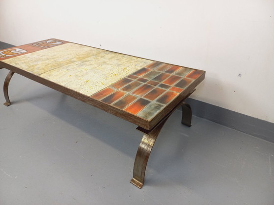 Image 1 of Vintage coffee table by Jean Gregorieff for Roche Bobois in ceramic and steel from the 60s and 70s