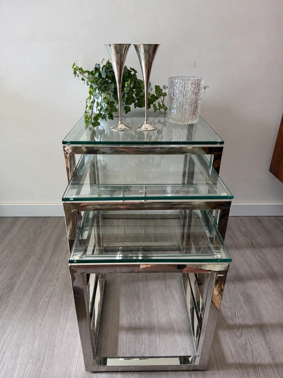 Chrome Mimi set mid-century Scandinavisch design bijzettafels – Salontafels, Metal, Scandinavian (photo 2 of 8)