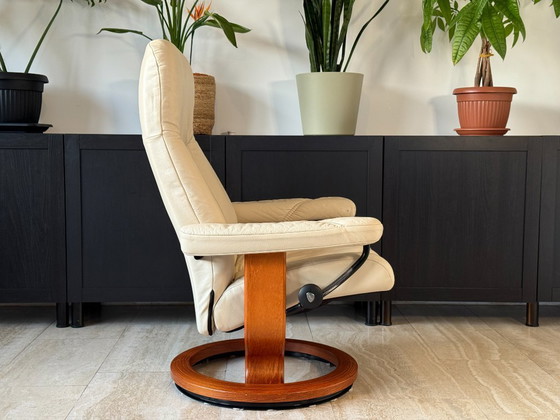 Image 1 of Stressless by Ekornes relaxfauteuil met voetenbank, echt leer, crème, maat M