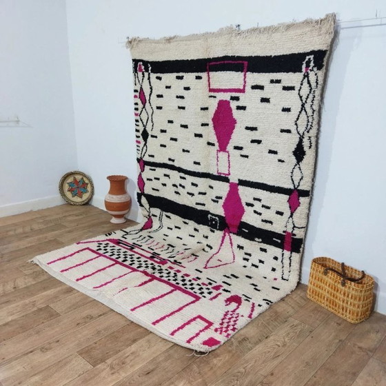 Image 1 of Amaizing Modern Berber Rug XXL – Pink & Black Wool Handcrafted (284 × 178 cm)