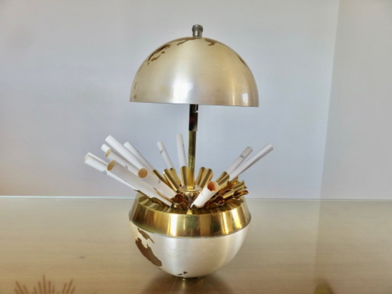 Image 1 of Large globe, brass cigarette dispenser, 1960s-70s