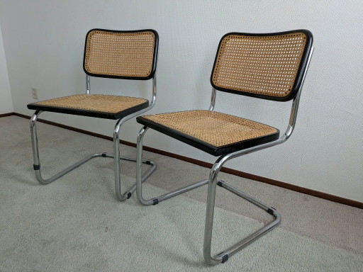 Sillas cantilever con asiento y respaldo de rejilla, juego de dos