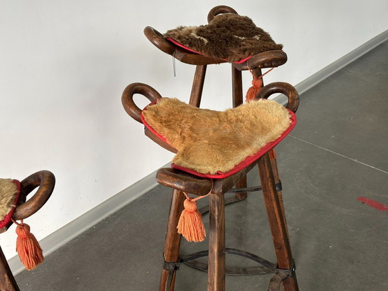 Set of 3 Vintage Brutalist Marbella Stools by Sergio Rodrigues – Barstools, Iron, Textile (photo 6 of 13)