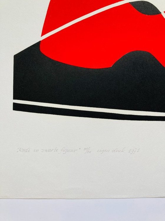 Image 1 of Gijsbert Jan van Koppenhagen - Linoleografia vintage 1971 - anni '70 - Figura rossa in nera