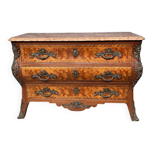 Commode in Lodewijk XIV-stijl. Gemaakt van wortelnotenfineer en palissanderhout. – ladekasten, Bronze, Marble