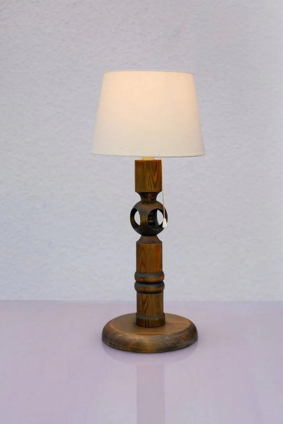 Image 1 of Large pine table lamp by Uno & Östen Kristiansson for Luxus, Sweden