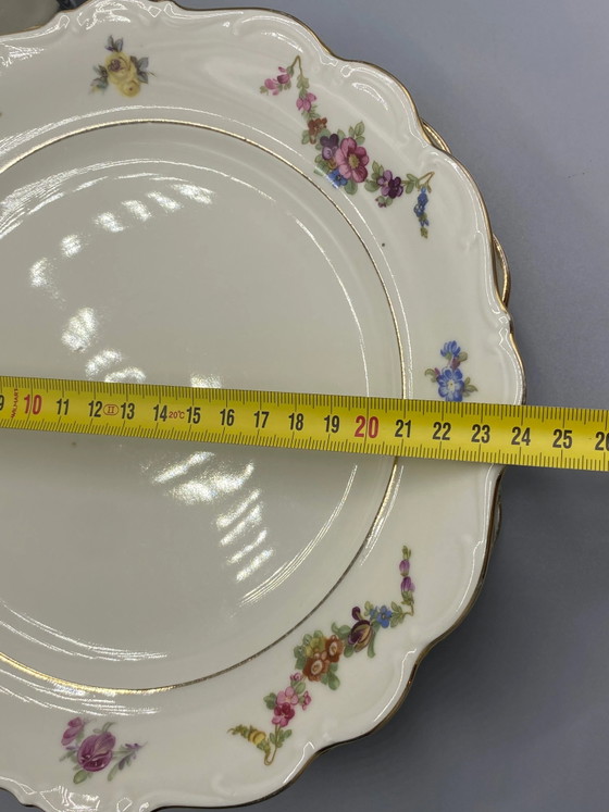 6 Schumann Arzberg Bavaria dinerborden, polychroom bloemendecor – Decoratieve objecten, Porcelain, Gold (photo 5 of 5)