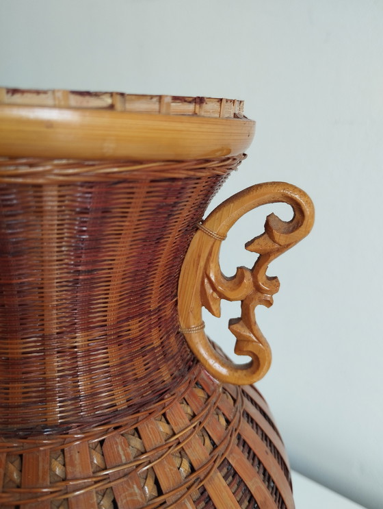 Image 1 of Bruin geweven rieten vaas Zhejiang Handicrafts