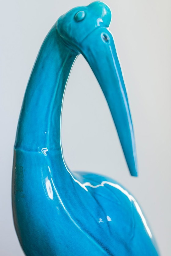 Image 1 of  Figurina di gru cinese smaltata di turchese, anni '50