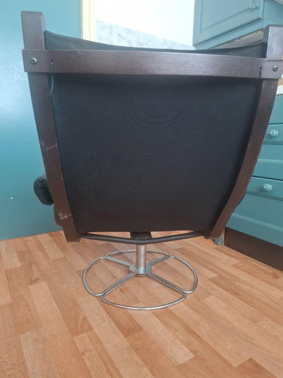Black soft leather Wing Chair / Swivel chair – Wood (photo 3 of 8)