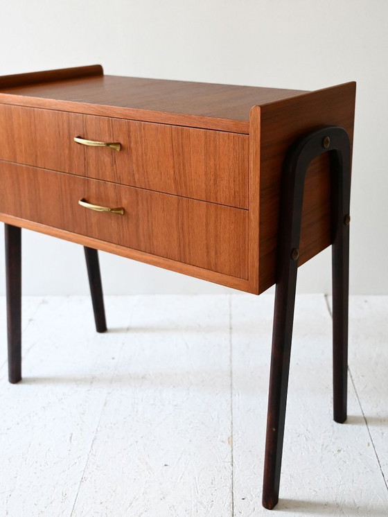 Image 1 of 1950s Scandinavian Teak Nightstand with Brass Handles