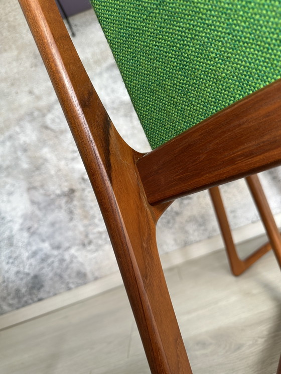 Set of 4 Danish teak chairs, green, 1970s/60s, Vamdrup – Dining chairs, Wood, Cotton (photo 13 of 13)