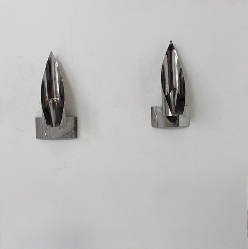 Paire d'appliques vintage, métal chromé, France, 1970