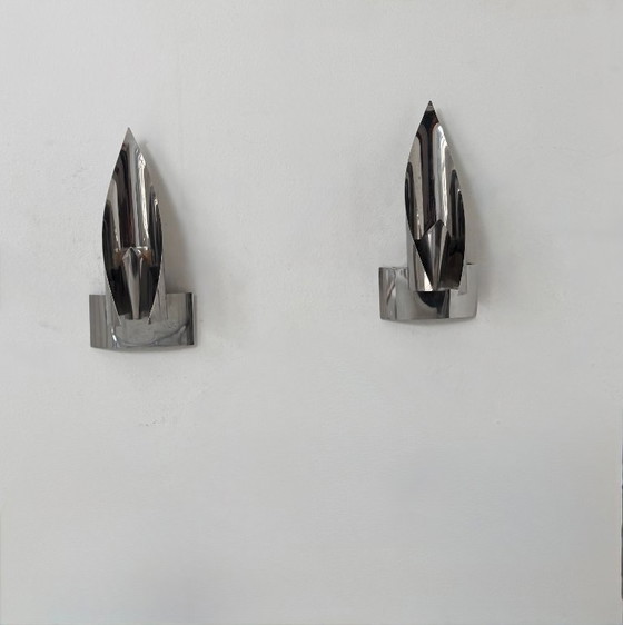 Image 1 of Paire d'appliques vintage, métal chromé, France, 1970