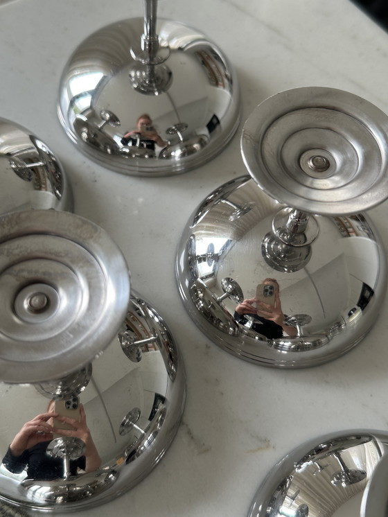 Image 1 of 6 vintage Letang & Remy inox stalen rvs champagne ijs coupes voetglazen 