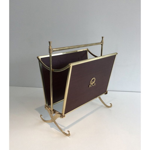 Vintage brass and neoclassical mahogany magazine rack for the Jansen house, 1940