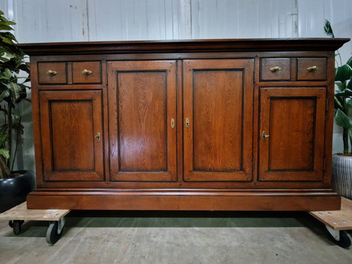 Klassieke donker kersen dressoir, wandtafel, console afm. 203x50cm en 107cm hoog.