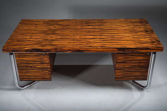 Image 1 of Makassar Ebony Executive Desk with Chromed Futuristic Legs, 1970s