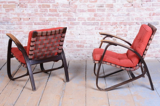 Paire de Fauteuils Art Déco restaurés, conçus par Jan Vaněk, chêne, tchèque, années 1940 – Textile, Wood (photo 17 of 18)