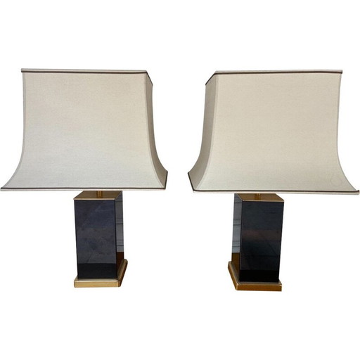 Paar vintage lampen van verguld messing en zwart metaal, 1970