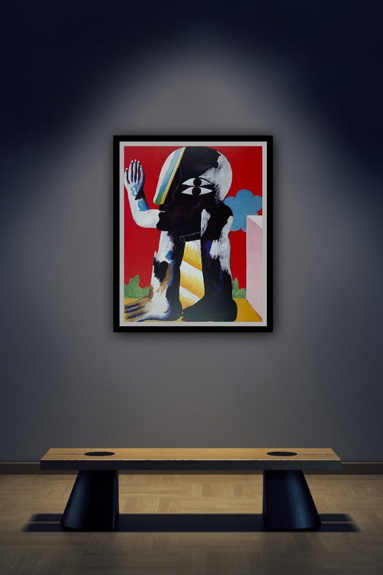 Image 1 of Horst Antes: "Figure Black and White 1967". Rara stampa artistica su carta robusta con texture telata. In ottime condi