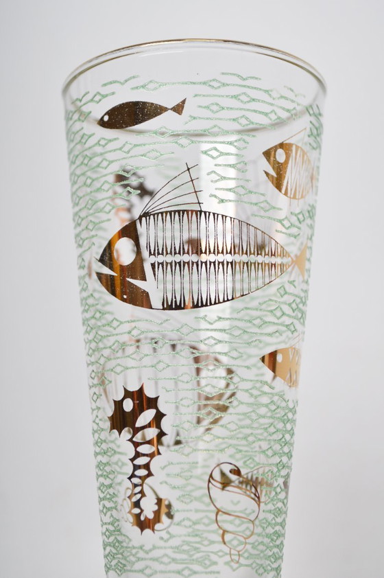 Image 1 of Pair of Libbey MARINE LIFE Pilsner Glasses / 1950's Vintage / Collectible, Gilded
