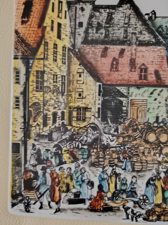 Image 1 of Old Munich Viktualienmarkt 1824, Valkyrie porcelain Bayreuth, picture heavy plate